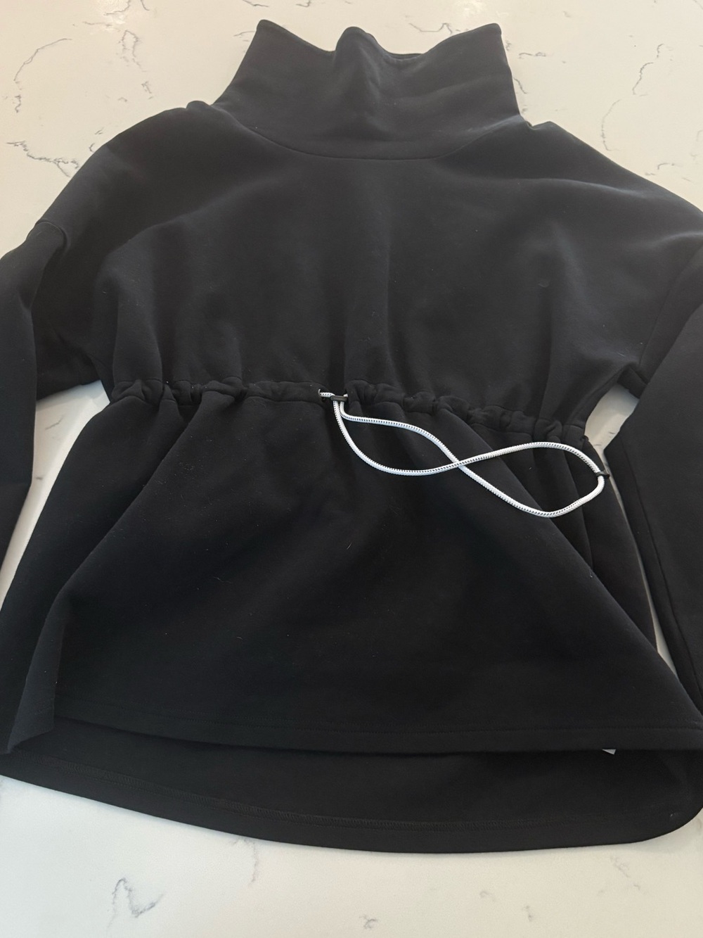 Varley Black Funnel Neck Drawstring-Waist Pullover